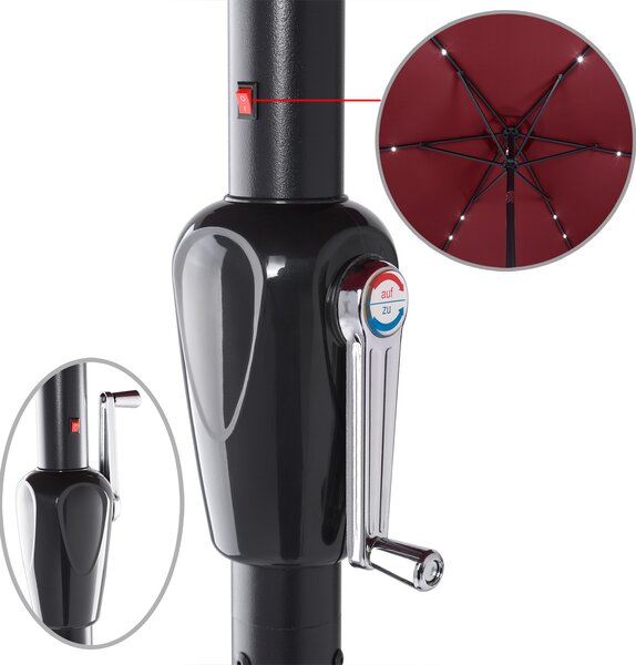 Deuba LED slunečník Florida Ø300 cm - červený