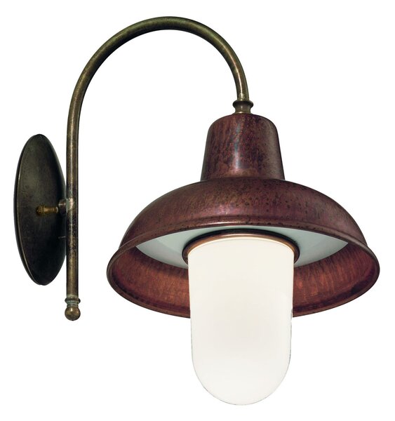 Il Fanale 243.26.ORB Contrada, nástěnné svítidlo z mosazi, mědi a bílého skla, 1x15W E27, Ø 25,5cm, IP44