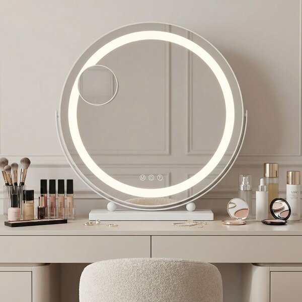 Rea MAKE-UP, kosmetické LED zrcadlo 40 cm v bílém rámu k postavení, HOM-12019