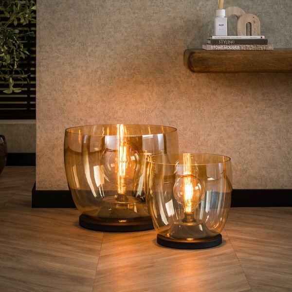 ZIJLSTRA Stolní lampa Kopje, výška 41 cm, jantarová, sklo, E27, Krémová / jantar, Obývací pokoj / jídelna, Sklo, Moderní