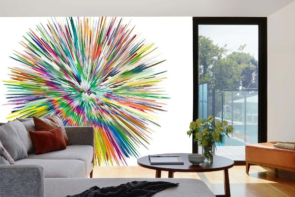 DIMEX | Vliesová fototapeta Abstraktní stříkání barvy MS-5-2048 | 375 x 250 cm| zelená, modrá, bílá, žlutá