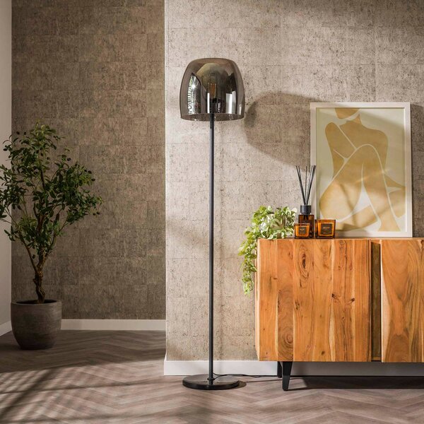 ZIJLSTRA Stojací lampa Philippa, kouřově šedá/černá, sklo/kov, 170 cm, Hliník / šedá / zinek, Obývací pokoj / jídelna, Sklo, Moderní