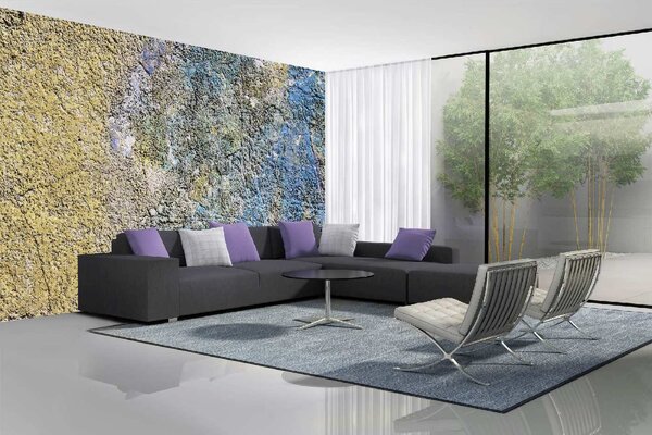 DIMEX | Vliesová fototapeta Stará barevná omítka MS-5-2422 | 375 x 250 cm | zelená, modrá