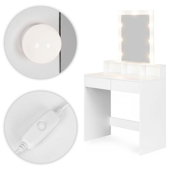 Kosmetický toaletní stolek se zrcadlem a LED osvětlením 4 zásuvky taburet ModernHome
