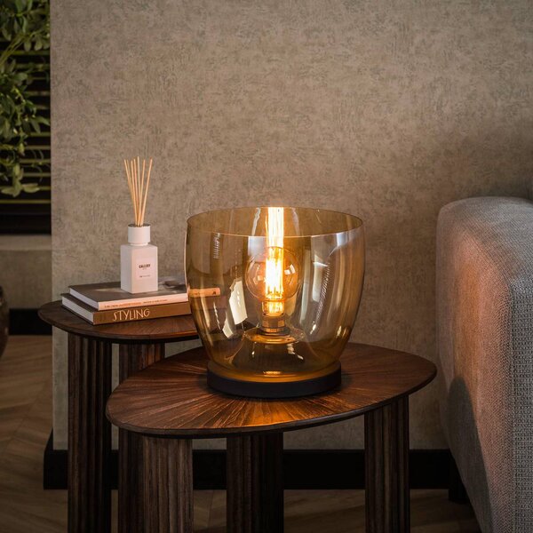 ZIJLSTRA Stolní lampa Kopje, výška 27 cm, jantarová, sklo, E27, Krémová / jantar, Obývací pokoj / jídelna, Sklo, Moderní