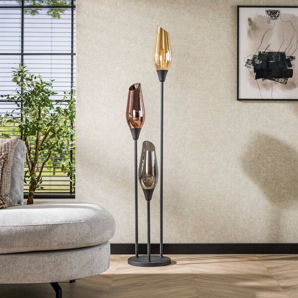 ZIJLSTRA Stojací lampa Mixture, 168 cm, vícebarevná, 3 žárovky, sklo/kov, Vícebarevná, Obývací pokoj / jídelna, Sklo, Moderní