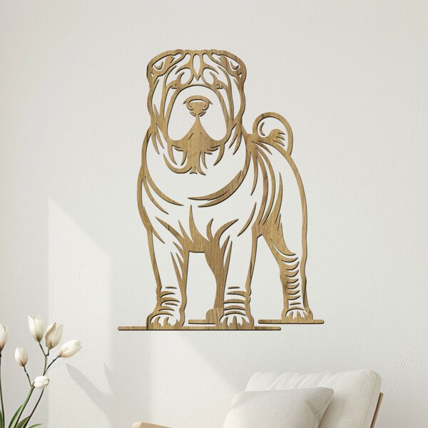 Dřevěný obraz psa SHAR PEI | Rozměry (cm): 29x40 | Zvolte barvu dekoru: Dub zlatý