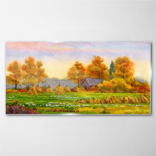 Obraz na skle Obraz na skle Podzimní malba vesnice