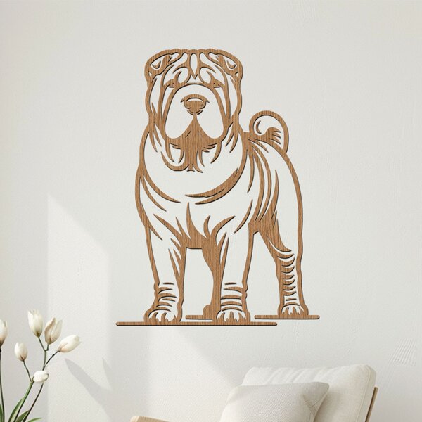 Dřevěný obraz psa SHAR PEI | Rozměry (cm): 29x40 | Zvolte barvu dekoru: Dub zlatý