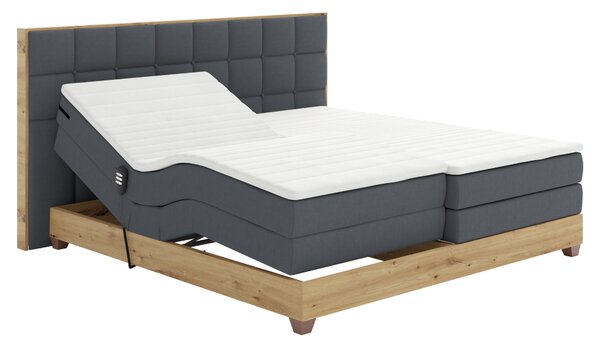 KONDELA Elektrická polohovací postel, boxspring, tmavě šedá/dub artisan, 180x200, TIANA