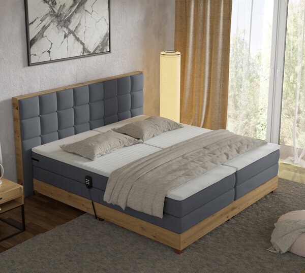 KONDELA Elektrická polohovací postel, boxspring, tmavě šedá/dub artisan, 180x200, TIANA