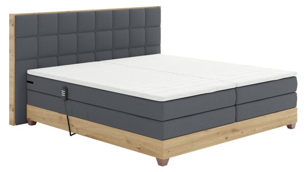 KONDELA Elektrická polohovací postel, boxspring, tmavě šedá/dub artisan, 180x200, TIANA