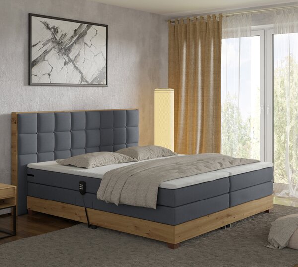 KONDELA Elektrická polohovací postel, boxspring, tmavě šedá/dub artisan, 180x200, TIANA