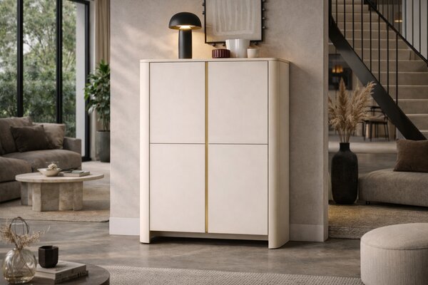 Vysoká komoda Sorrenti 103 cm – kašmír / zlatá