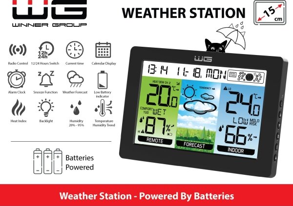 Winner Group - Meteostanice s LCD displejem a budíkem 5xAAA