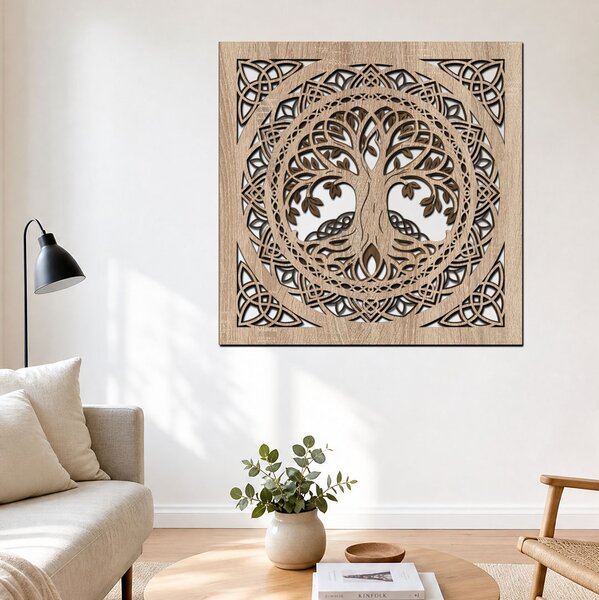 3vrstvý dřevěný Strom života PROPOJENÍ Zvolte rozměr šxv (cm): 40x40 | Zvolte barvu dekoru: Javor-Ořech-Wenge