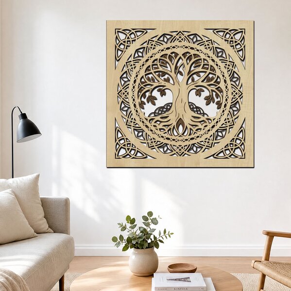 3vrstvý dřevěný Strom života PROPOJENÍ Zvolte rozměr šxv (cm): 40x40 | Zvolte barvu dekoru: Javor-Ořech-Wenge