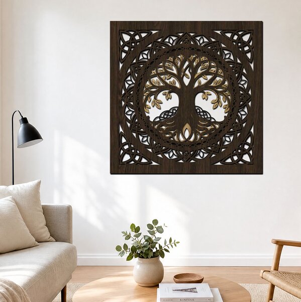 3vrstvý dřevěný Strom života PROPOJENÍ Zvolte rozměr šxv (cm): 40x40 | Zvolte barvu dekoru: Javor-Ořech-Wenge