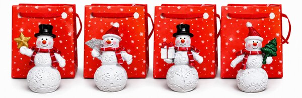 Sněhuláček s dárkem v dárkové taštičce – 4,5 cm | Mix 4 druhů 3140010