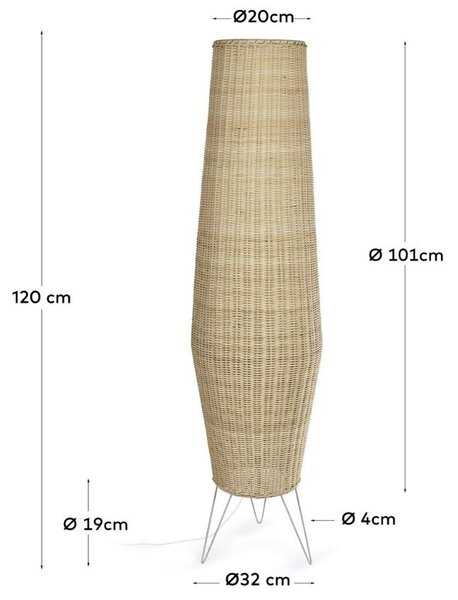 Ratanová stojací lampa Kave Home Kamaria 120 cm