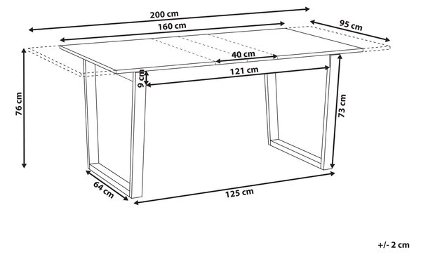 Rozkládací jídelní stůl CAMDEN Tmavý jasan 160/200 cm 95 cm