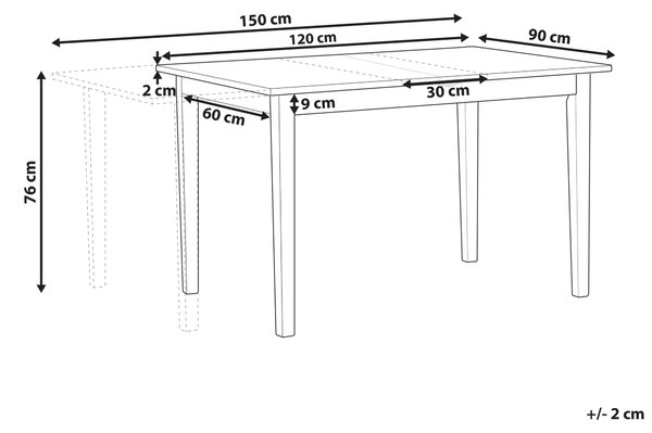 Rozkládací jídelní stůl HOUSTON Světle hnědá/Černá 120/150 cm 90 cm Borovicové dřevo