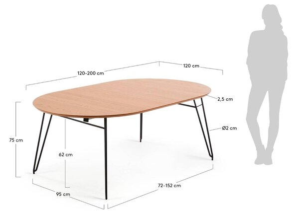 Dubový rozkládací jídelní stůl Kave Home Novac 120-200 x 120 cm