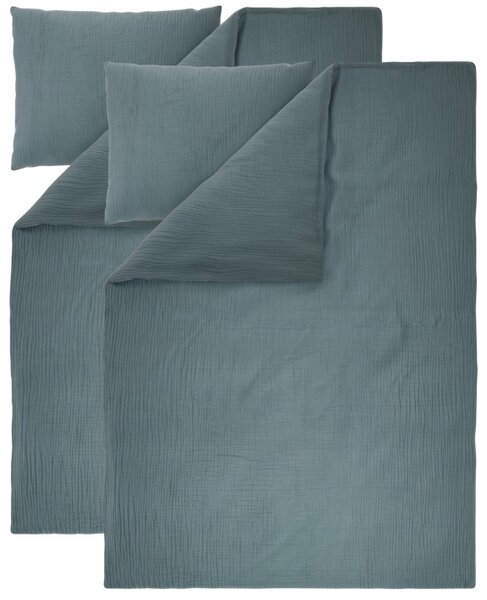 Livarno® Sada mušelínového ložního povlečení, 140 x 200 cm, 70 x 90 cm, 2dílná, tmavě modrá (800013065)