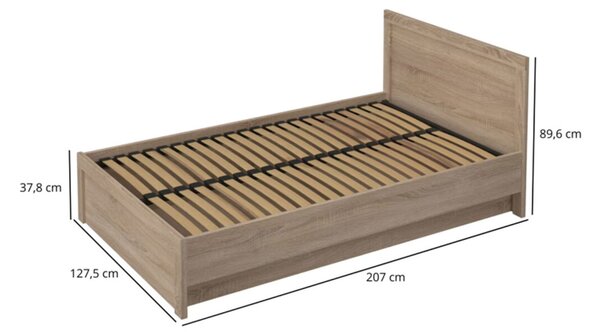 Postel 120x200 s roštem, úložným prostorem dub sonoma Jazz