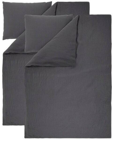 Livarno® Sada mušelínového ložního povlečení, 140 x 200 cm, 70 x 90 cm, 2dílná, tmavě šedá (800013066)