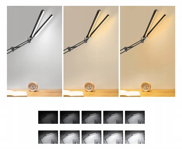 Smart LED LED stolní pracovní lampa CCT 2x10W 2x300Lm USB černá barva