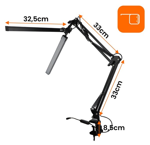 Smart LED LED stolní pracovní lampa CCT 2x10W 2x300Lm USB černá barva