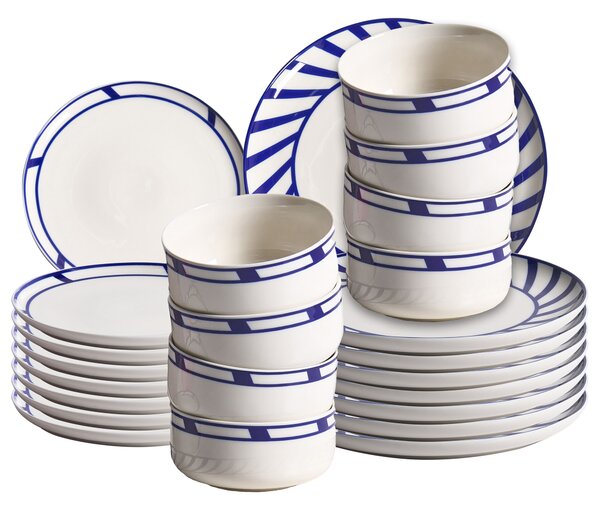 Sada 24 kusů nádobí SHISO Porcelán Bílá/Modrá
