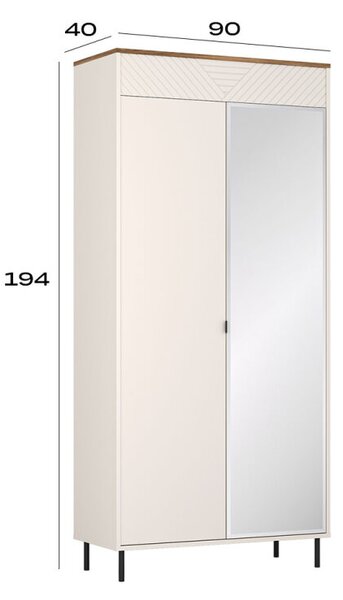 Skříň dvoudveřová se zrcadlem Evo 90x194.5x40 cm Kašmír / Dub castello