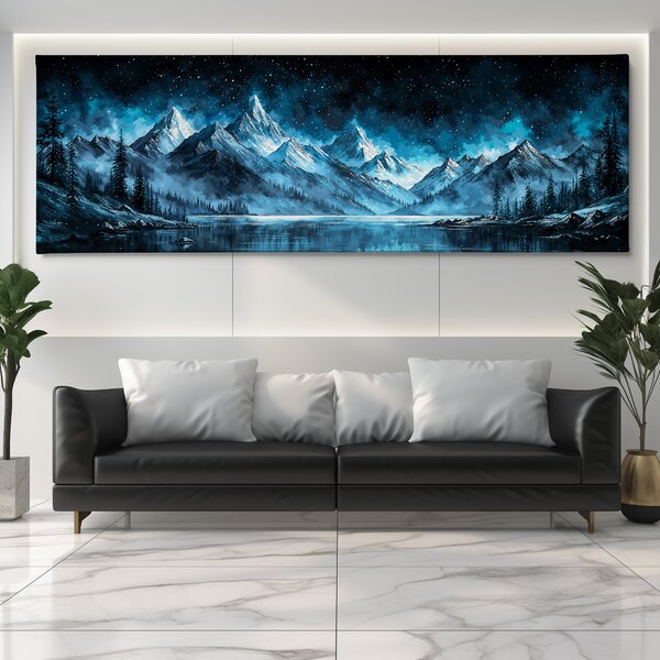 Obraz na plátně - Magická noční obloha nad horami FeelHappy.cz Velikost obrazu (šířka x výška): 60 x 20 cm