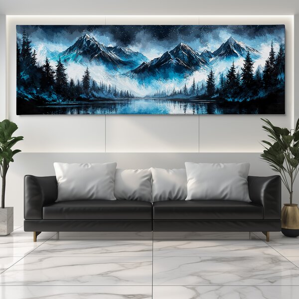 Obraz na plátně - Horské štíty vykukují z mlhy nad jezerem FeelHappy.cz Velikost obrazu (šířka x výška): 60 x 20 cm