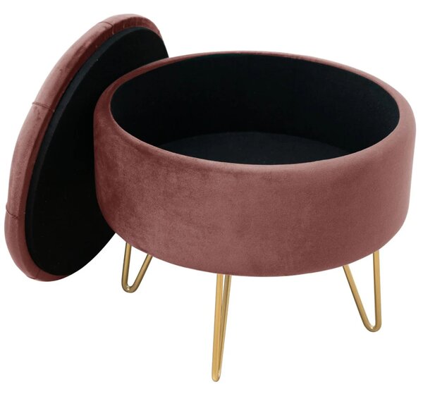 Elegantní taburet DRAVIEN s úložným prostorem - růžový / zlatý