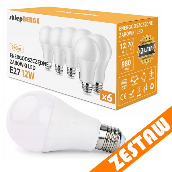 SADA 6x LED žárovka E27 12W - studená bílá