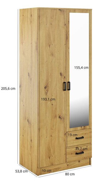 Skříň se zrcadlem 2D2S dub artisan Kami