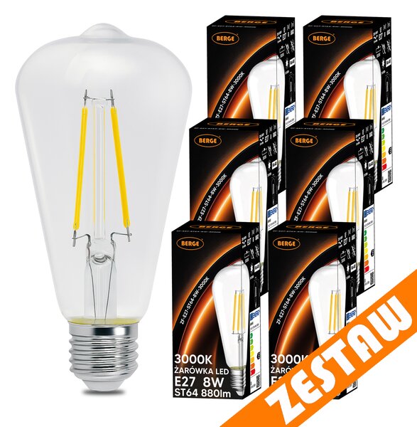 SADA 6x LED žárovka E27 ST64 6W 660lm Filament 3000K - teplá bílá