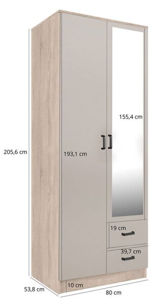 Skříň se zrcadlem 2D2S dub sonoma / kašmír Kami