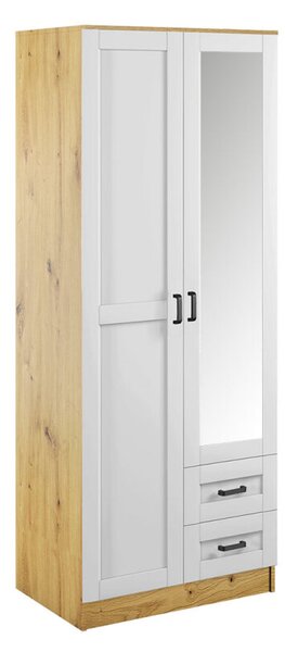 Skříň se zrcadlem 2D2S Rama dub artisan / bílá Kami