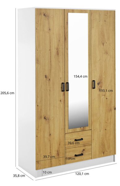 Skříň se zrcadlem 3d2s bílá / dub artisan Kami