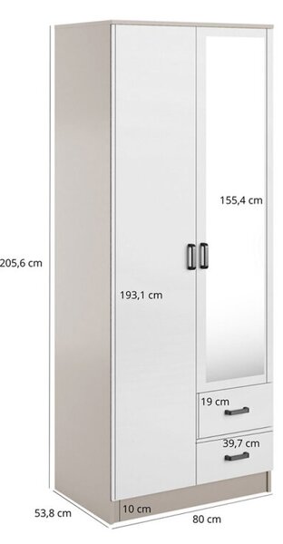 Skříň se zrcadlem 2D2S kašmír / bílá Kami