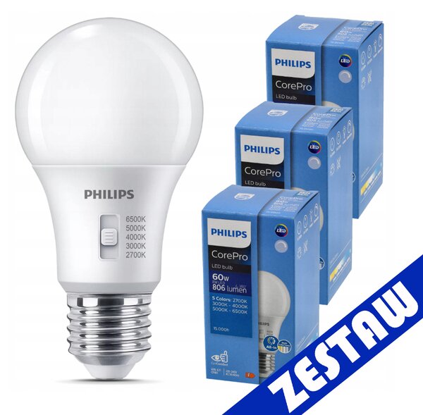 3x stmívatelná LED žárovka E27 8W 806lm 5CCT CorePro 2700K - 6500K