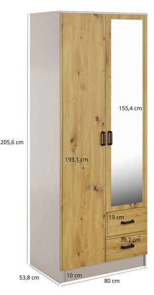 Skříň se zrcadlem 2D2S kašmír / dub artisan Kami