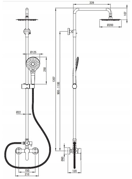 Deante Shower column, 3-function - with mixer tap