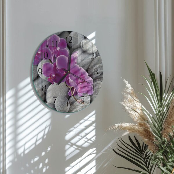 Skleněné nástěnné hodiny Orchidejové kameny zsoc-fi30-00178945