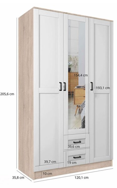 Skříň se zrcadlem 3d2s Rama dub sonoma / bílá Kami