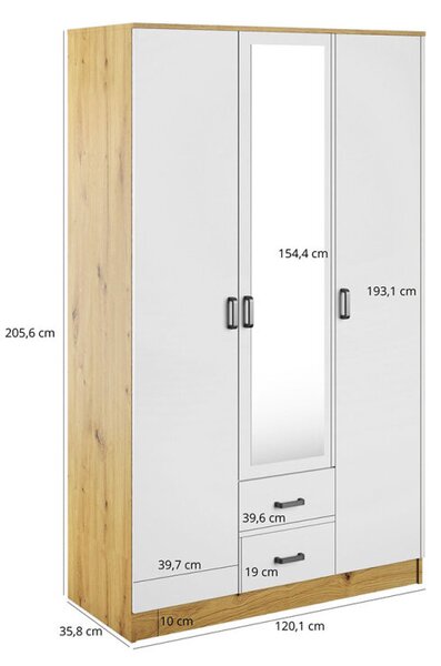Skříň se zrcadlem 3d2s dub artisan / bílá Kami